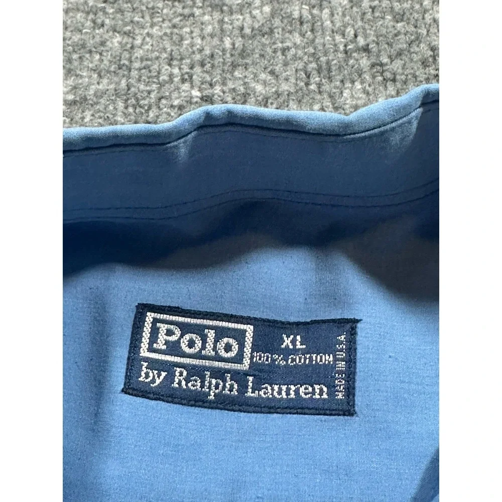 VTG Polo Ralph Lauren Men's XL S/S Blue Button Down Shirt 100% Cotton Made USA